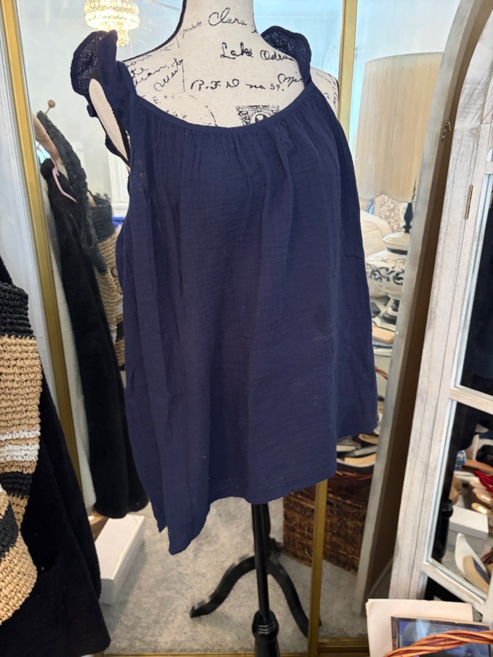 beachlunchlounge Navy Gauze Tie-Shoulder Tunic